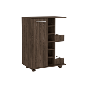 DB DEPOT E-SHOP Magda Armoire de bar à porte simple en noyer foncé Chariot de bar à quatre roulettes avec deux étagères extérieures - Product Image 3