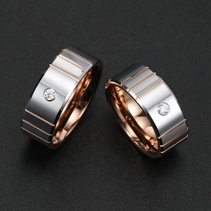 Godki — ensemble d'anneaux de mariage pour hommes, série True Love, couples cubiques, incrustation en or rose et en or blanc 18K - Product Image 5