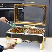 Réchaud de Buffet Royal 9 L en Acier Inoxydable Doré, Ensemble de Luxe Moderne pour Traiteur, Chauffe-Plat Doré pour Buffet