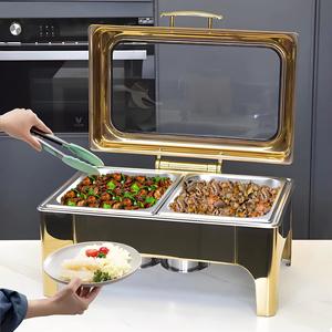 Juego de Recipientes para Buffet de Acero Inoxidable Dorado de 9L, Moderno y Lujoso, Juego de Recipientes para Buffet Dorado con Calentador de Alimentos - Product Image 4
