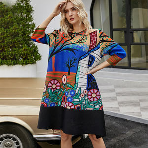 2021 primavera nuovo abito plissettato <span class=keywords><strong>a</strong></span> <span class=keywords><strong>tre</strong></span> <span class=keywords><strong>quarti</strong></span> <span class=keywords><strong>con</strong></span> collo rotondo stampato di grandi dimensioni - Product Image 4