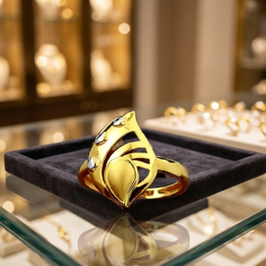 Elegant Yellow Gold Cocktail <b>Ring</b> With Leaf Design <b>Crystal</b> Accents Unisex Luxury Statement Jewelry Everyday Wear - Product Image 2