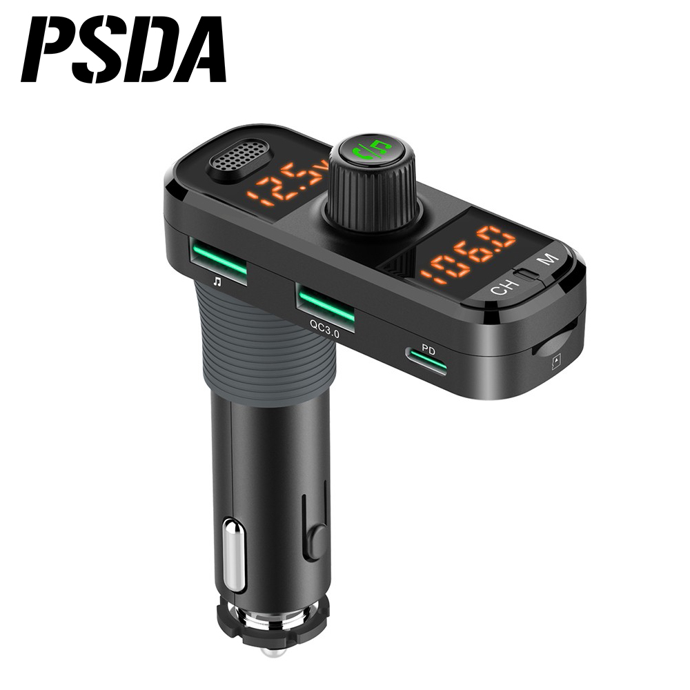 Автомобильный FM-трансмиттер PSDA 5,0 с двумя дисплеями, беспроводной приемник громкой связи, Автомобильный MP3-плеер 360, регулировка QC3.0 + PD, быстрое зарядное устройство