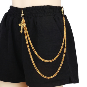 Chaîne de taille croisée en alliage de zinc couleur or imitation, style Hip Hop Punk décontracté, double anneau, bijou de corps tendance - Product Image 2