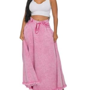 Último Diseño, Falda Vaquera Informal Vintage con Logotipo Personalizado, Color Rosa, Falda Larga de Mezclilla para Mujer - Product Image 5