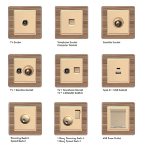 Wholesale <strong>TV</strong> 10A House Wall <strong>Socket</strong> Outlet Low Price Gold Wood Grain <strong>Electrical</strong> Switches <strong>Sockets</strong> UK Standard - Product Image 1