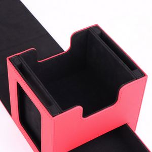 Boîte à cartes en cuir PU rouge avec plateau à dés et fenêtre de présentation des cartes, rangement portable pour jeux de cartes de stratégie - Product Image 2