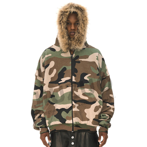 All'ingrosso di lusso con stampa mimetica <span class=keywords><strong>pelliccia</strong></span> <span class=keywords><strong>felpa</strong></span> da uomo con Zip oversize francese Terry giacche con <span class=keywords><strong>cappuccio</strong></span> felpe termiche con <span class=keywords><strong>pelliccia</strong></span> Homme - Product Image 1