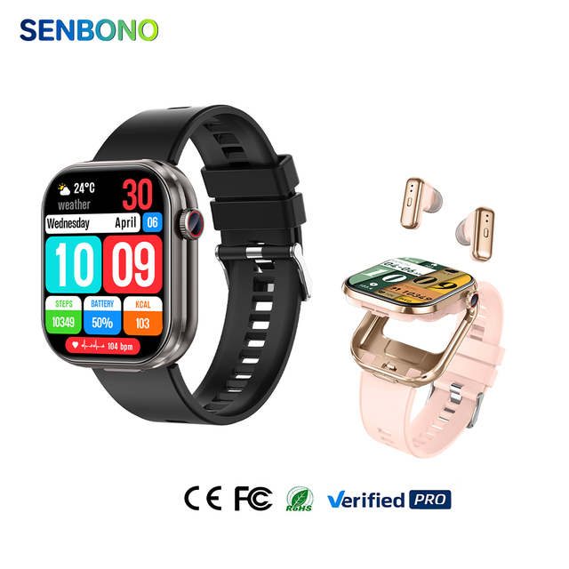 SENBONO T99 Unisex Smartwatch 2-in-1 Watch Earbuds IPS Display 5-10 Days Battery IP67 Waterproof for Calling Multi-Sport ODM/OEM