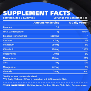 Gomme alla Creatina Monoidrato 5g Pre-Allenamento Energia Supporto Crescita Muscolare per Uomini Donne Gomme Elettrolitiche al Mirtillo - Product Image 2