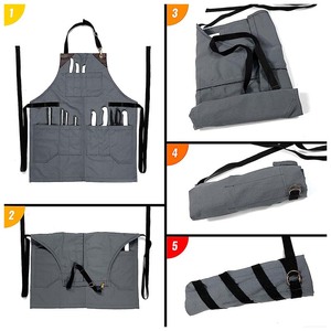 Tablier d'outil de <span class=keywords><strong>barman</strong></span> de boucher de gril de chef réglable masculin et féminin renforcé de cuir de toile résistant - Product Image 2