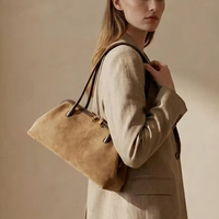 Sac à Main Satchel Top Handle Grand en Véritable Suède pour Femme avec Fermeture Éclair pour Bureau