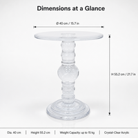 Table d'appoint BOSN Display Classic en acrylique transparent, résistante à l'eau, surface polie, plateau circulaire robuste, présentoir à boissons