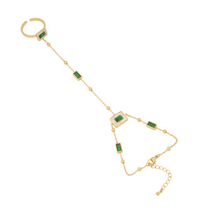 Accesorios de moda joyería de acero inoxidable cristal <span class=keywords><strong>verde</strong></span> esmeralda Zirconia amor corazón anillo pulsera dedo cadena pulsera oro - Product Image 4