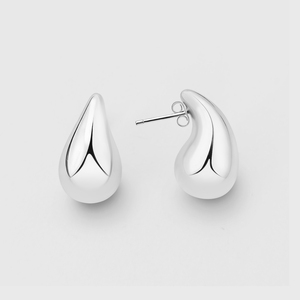 Pendientes Personalizables de Plata de Ley 925, Pendientes de Lágrima Huecos con Baño de Rodio, Elegantes y Versátiles para Mujer - Product Image 1