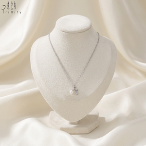 Collier pendentif en or blanc 18 carats de qualité exceptionnelle, perle d'eau douce naturelle, véritable diamant fin, pour fille. - Product Image 5