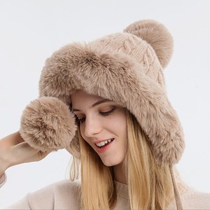 Genya Fleece Women Knit Beanie Hat pour fille Winter Ski Hat With Pompom Fashion Women Winter Knitted Hat - Product Image 6