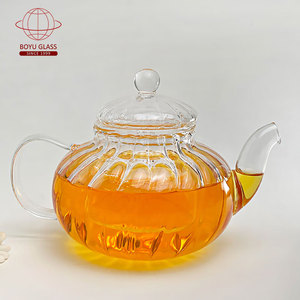 Vente chaude Chinois Transparent Borosilicate <span class=keywords><strong>Théière</strong></span> En Verre 600ml/800ml À La Main <span class=keywords><strong>Citrouille</strong></span> Rayure <span class=keywords><strong>Théière</strong></span> Safe Drinkware Café - Product Image 2