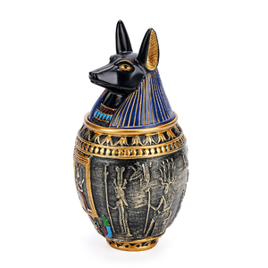 Ancient <strong>Egyptian</strong> Mythology Resin Sculpture Pet Memorial <strong>Urn</strong> with Cat Gods Statue Copper Jar Casket for Dog Memorial Services - Product Image 2