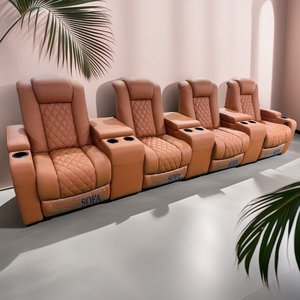 Muebles de teatro <span class=keywords><strong>VIP</strong></span> Serie 3, asiento reclinable de cuero rojo, Unidad de asientos para cine en casa con portavasos - Product Image 6