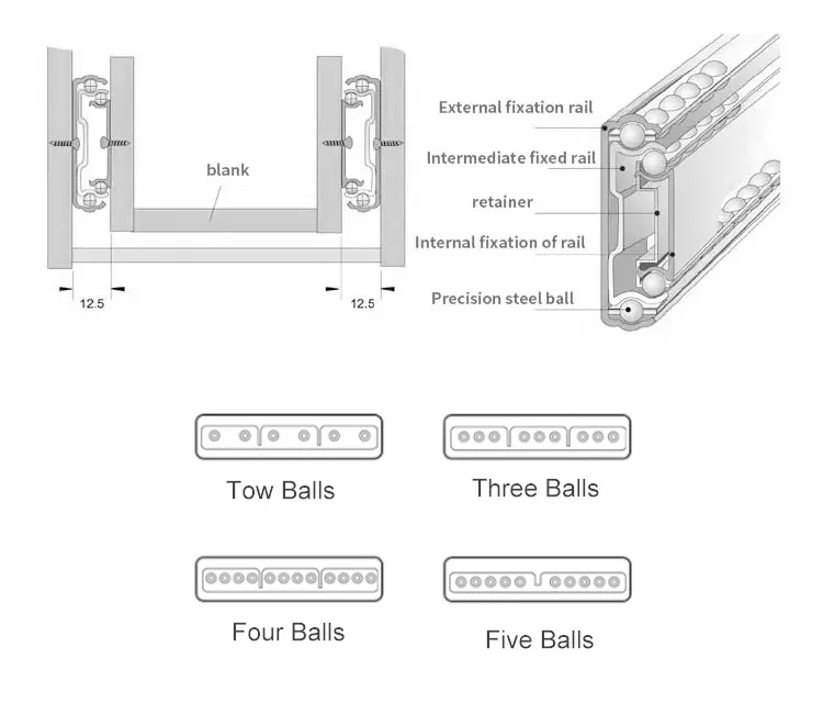 Rolamento completo de esferas de extensão, gabinete telescópico canal macio perto gaveta slide