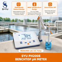 pH-mètre de terrain SYU PH200E, robuste et portable, testeur de pH/mV, large plage de température, ATC, arrêt automatique, pour eaux usées, traitement de l'eau, laboratoire