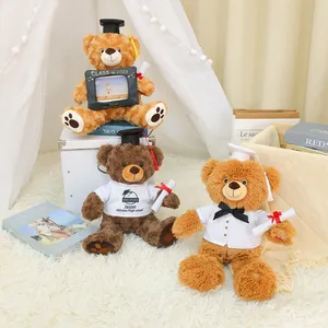 soft fabric wholesale graduation teddy bear plush toys 30cm polyester graduation bear or plush toy wearing a t-shirt