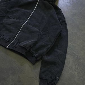 Alta calidad personalizado Unisex hombres de gran tamaño francés Terry polar algodón desgastado recortado Boxy <span class=keywords><strong>Zip</strong></span> up sudaderas con capucha hombre - Product Image 2