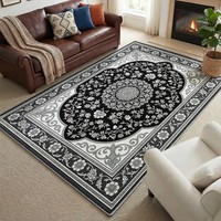 Tapis en velours polyester GHT Bohemian Square à poils ras, épaisseur moyenne, pour salon, canapé, chevet, couloir, salle de bain ; Idéal pour adolescents, livraison directe