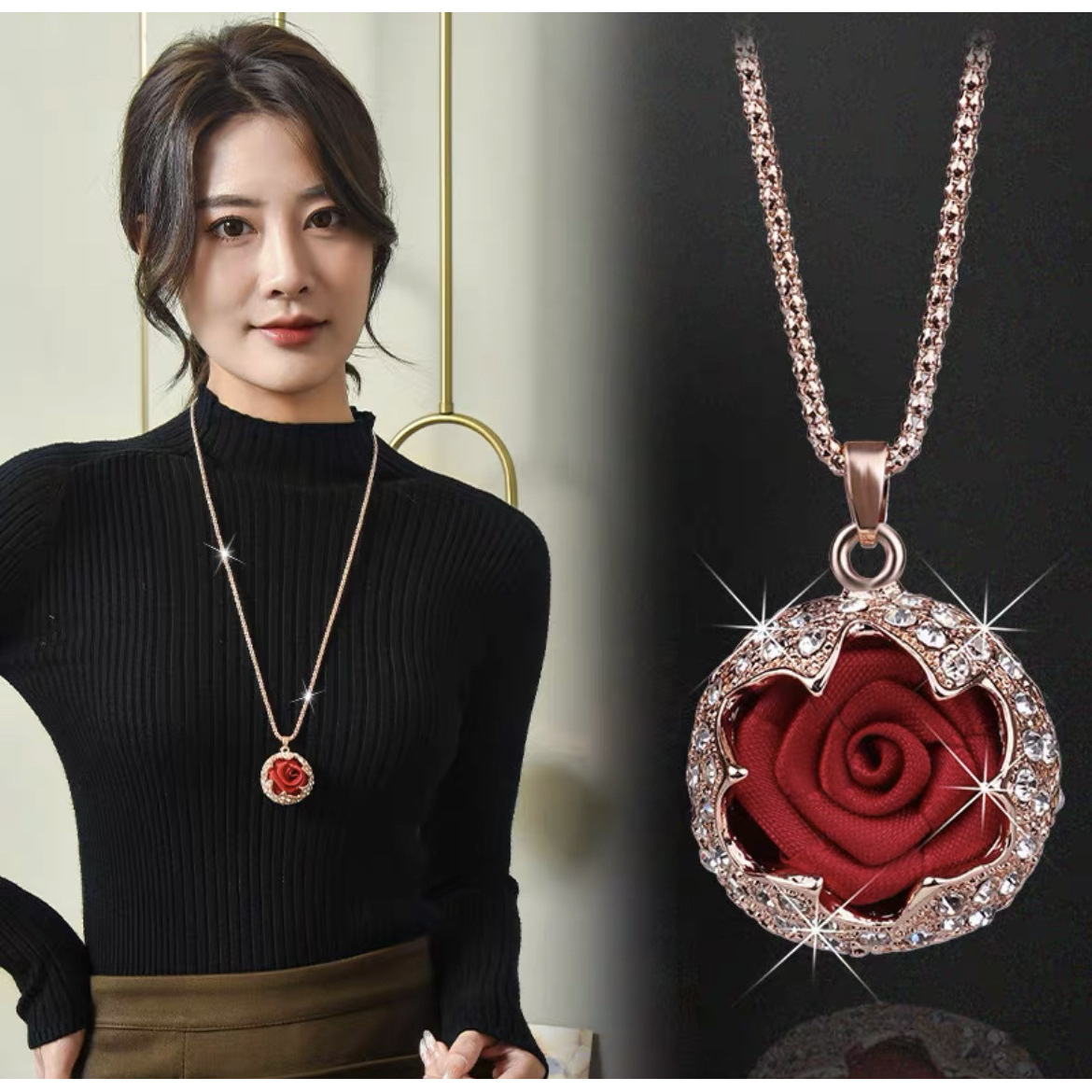 420 Fabric Rose Necklace