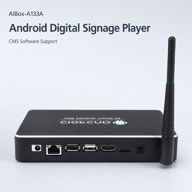 Allwinner A133 Android 10 Media Player with CMS 1080P WiFi 6 Remote Publishing Android Box for Retail Menu Boards and Kiosks