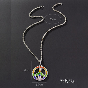 Collar con Colgante de Símbolo de Paz, Adorno de Diamantes de Imitación Coloridos, Diseño Geométrico, Joyería de Regalo - Product Image 2