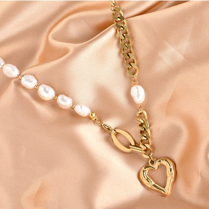 Heart Shape Pearl Chain Necklace Gold Color Titanium Steel Everyday Wear Unisex Clavicle Chain Fine Pendant Necklace - Product Image 3