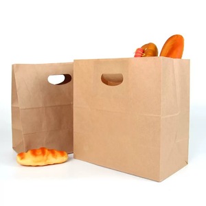 Kraftpapier-Tragetaschen mit Ausgestanztem Griff Großhandel Individuelles Logo Umweltfreundlich Recycelbar für Supermarkt Lebensmittelgeschäft Bäckerei Verpackung - Product Image 2