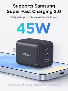 Chargeur USB C UGREEN 45W (technologie GaN) <span class=keywords><strong>PPS</strong></span> 3 ports, chargeur super rapide, noir mat, bloc de chargeur mural pour Galaxy S25/S24 Ultra - Product Image 2