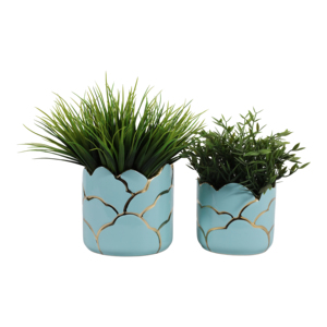Vasi Decorativi Moderni con Accenti Blu e Oro per Uso Interno ed Esterno - Product Image 2