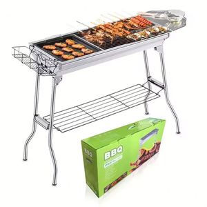 Barbecue portable en acier inoxydable pour camping et jardin, gril à charbon de bois extérieur - Product Image 1