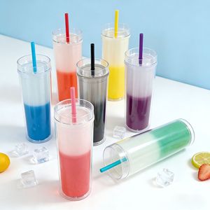 Vaso de Viaje Ombre de 500ml con Cambio de Color, Doble Pared, Degradado, Portátil, Antiderrames, Libre de BPA, Resistente a Altas Temperaturas, PP - Product Image 1