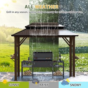 Gazebo <span class=keywords><strong>de</strong></span> jardin avec toit rigide 10' x 6', gazebo <span class=keywords><strong>de</strong></span> barbecue en métal pour l'extérieur, auvent <span class=keywords><strong>de</strong></span> barbecue <span class=keywords><strong>permanent</strong></span> avec étagères latérales et crochets <span class=keywords><strong>de</strong></span> plafond pour patio - Product Image 3