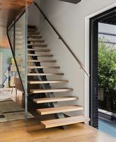 PRIMA Escalier en verre flottant en forme de U Escaliers en U avec escaliers en bois en verre trempé Bonne vente Escalier droit