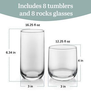Juego de 16 Vasos Ascent Tumbler and Rocks, Vasos de Vidrio con Curvatura, Juego de Cristalería Versátil - Product Image 2