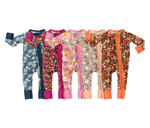 Vêtements pour enfants personnalisés, imprimé floral, 95% coton, 5% élasthanne, pyjamas à fermeture éclair pour bébé, vêtements pour nouveau-né, frère, sœur - Product Image 2
