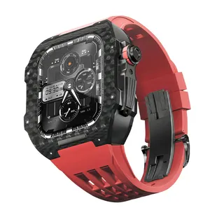 Роскошный комплект для модификации из углеродного волокна, чехол для iwatch серии 8 7 44 мм 45 мм, популярный чехол из углеродного волокна для Apple Watch, резиновый ремешок