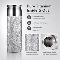 Botol Air Kristal Es Bunga 420ml Titanium Murni Ramah Lingkungan, Terisolasi Vakum, Ultralight, untuk Berkemah di Luar Ruangan