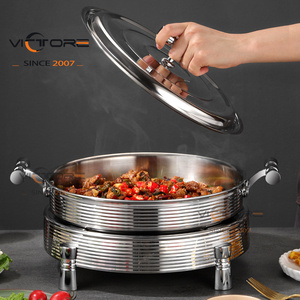 Estufa de alcohol de acero inoxidable, platos de frotamiento redondos con olla para uso en interiores y acampar al aire libre - Product Image 1