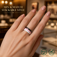 Bague de fiançailles moderne en céramique rose élégante de 3 mm, finition brillante, ajustement confortable, faible MOQ, gravure personnalisée
