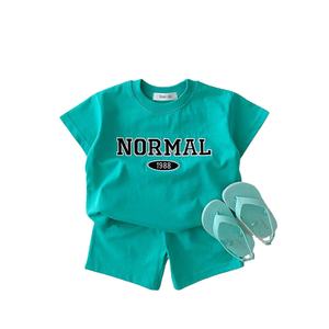 夏用ヴィンテージスタイル幼児服セット男の子女の子用赤ちゃん文字刺繍半袖Tシャツトップショーツカジュアルウェア - Product Image 4