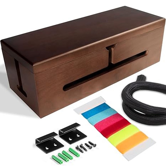 Cord Organizer Cable Management Box for Cord Hider and Cord Management Wooden Wire Decoration Storage Box