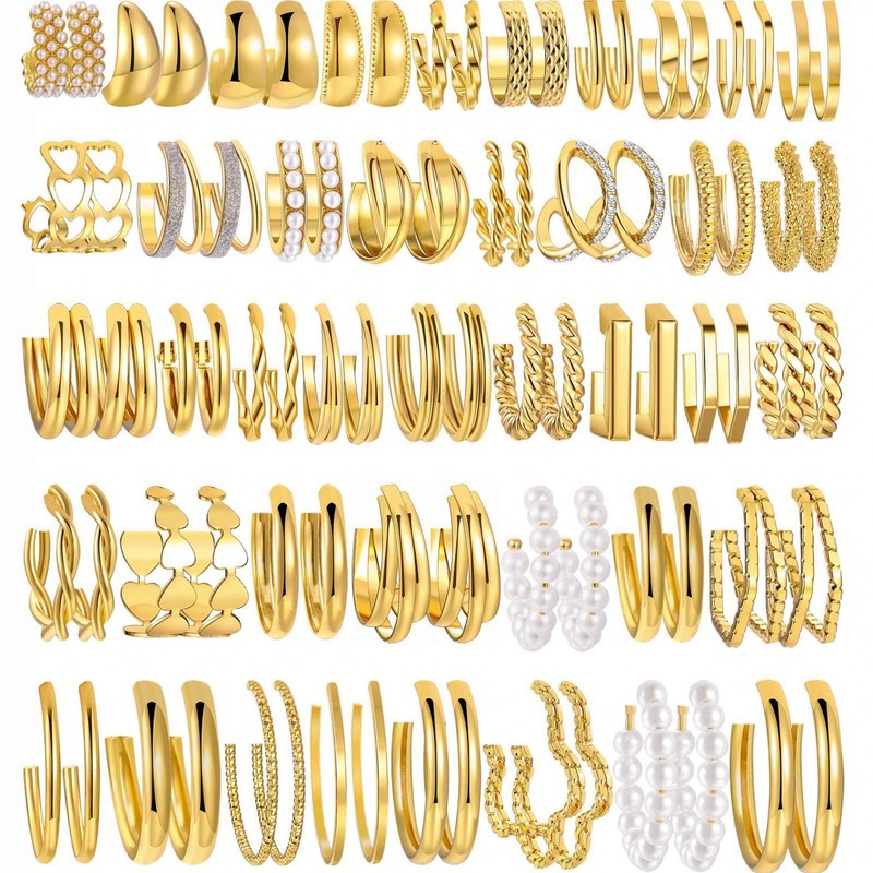 42 Pairs Gold Hoop Earrings Set