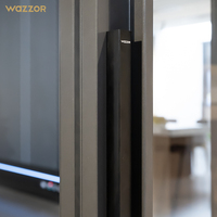 Porte coulissante moderne Wazzor à double vitrage, cadre en aluminium noir, porte en verre à pression latérale étanche pour villas, porte coulissante à fermeture douce